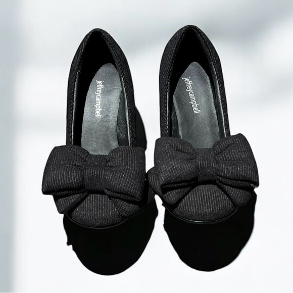 🌻NEW Jeffrey Campbell Black Bow-up Cord Pumps Heels Women's Size 5.5 - Picture 1 of 10